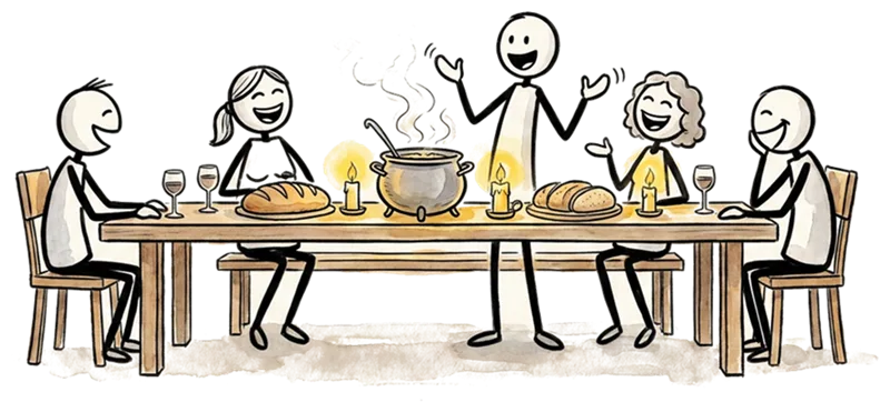 Pilgrims sharing dinner