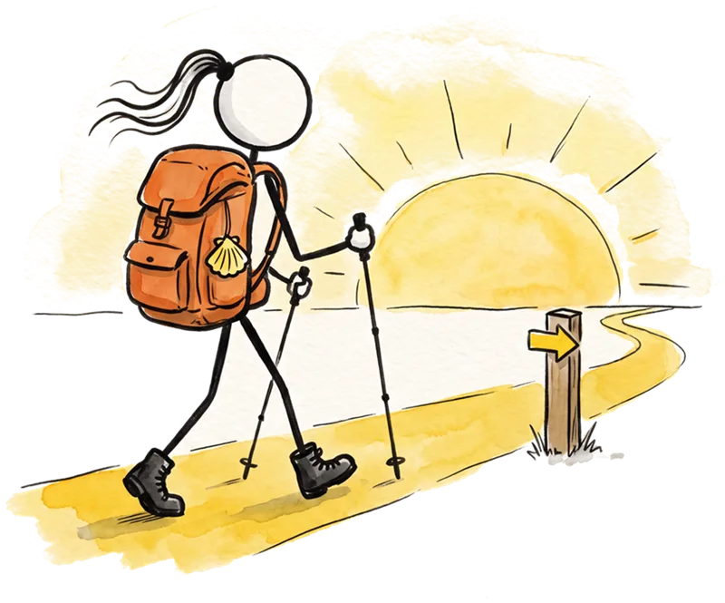 A pilgrim walking toward the sunrise